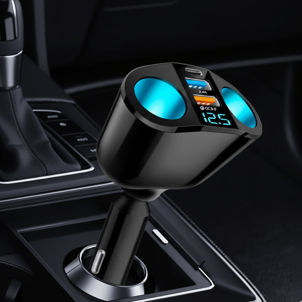 Kompaktes 2-Port Auto Ladegerät mit LED-Spannungsanzeige, Dual USB KFZ Adapter für PKW, LKW, Motorrad, 12V 24V.