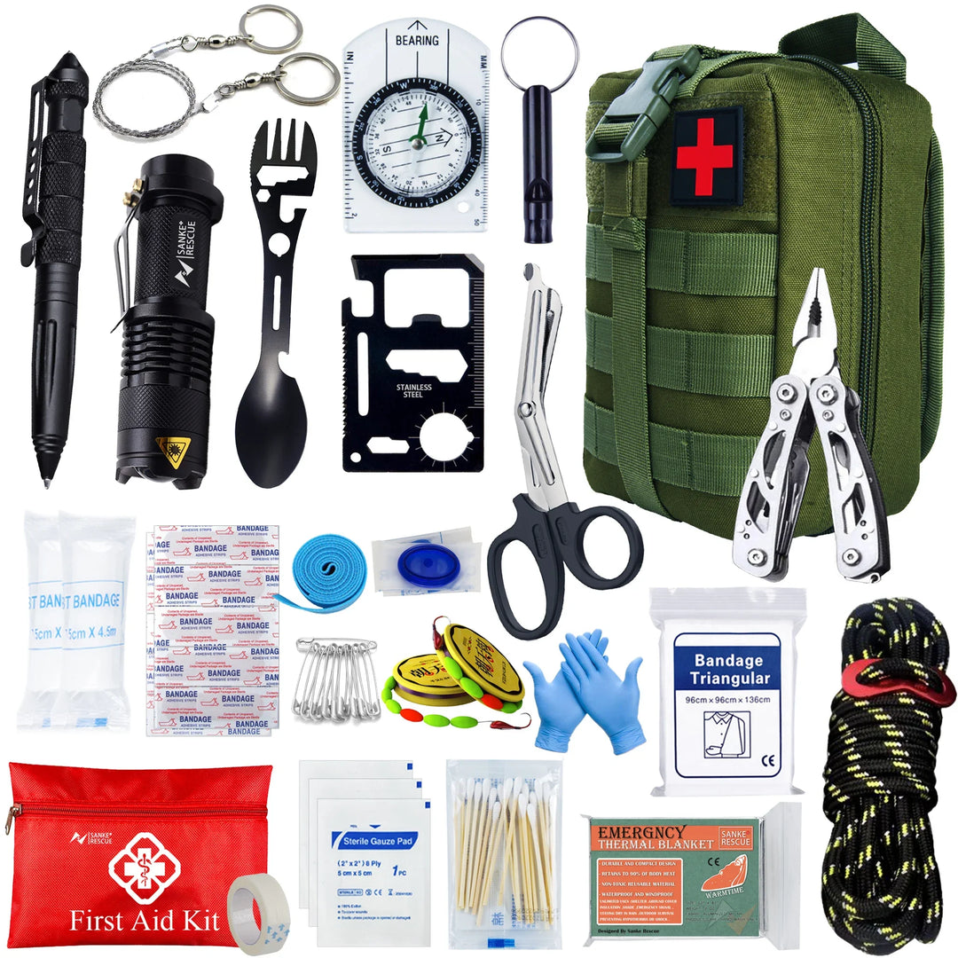 Detail des Erste Hilfe Sets im 24-teiligen Notfall Survival Kit. Wichtige Krisenvorsorge für Camping & Outdoor.