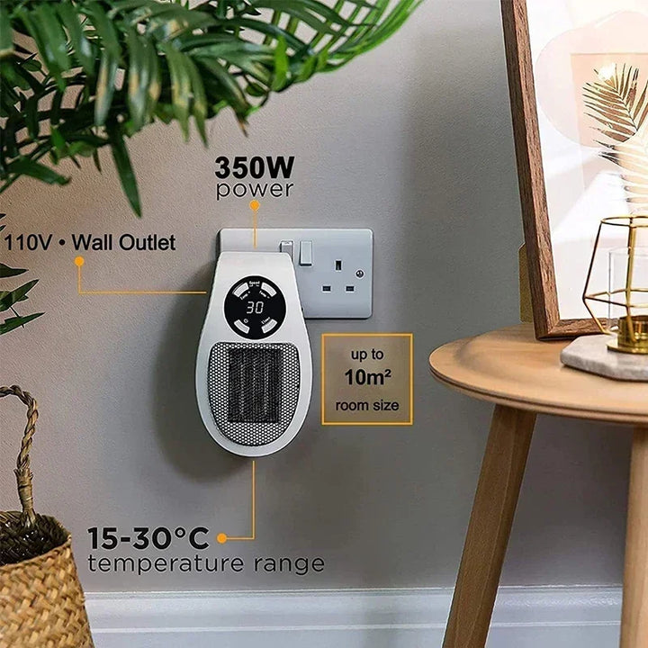 Tragbare 350W Kompaktheizung mit Drehstecker, ideal für Steckdose, Büro oder Schlafzimmer. Schnelle Wärme.