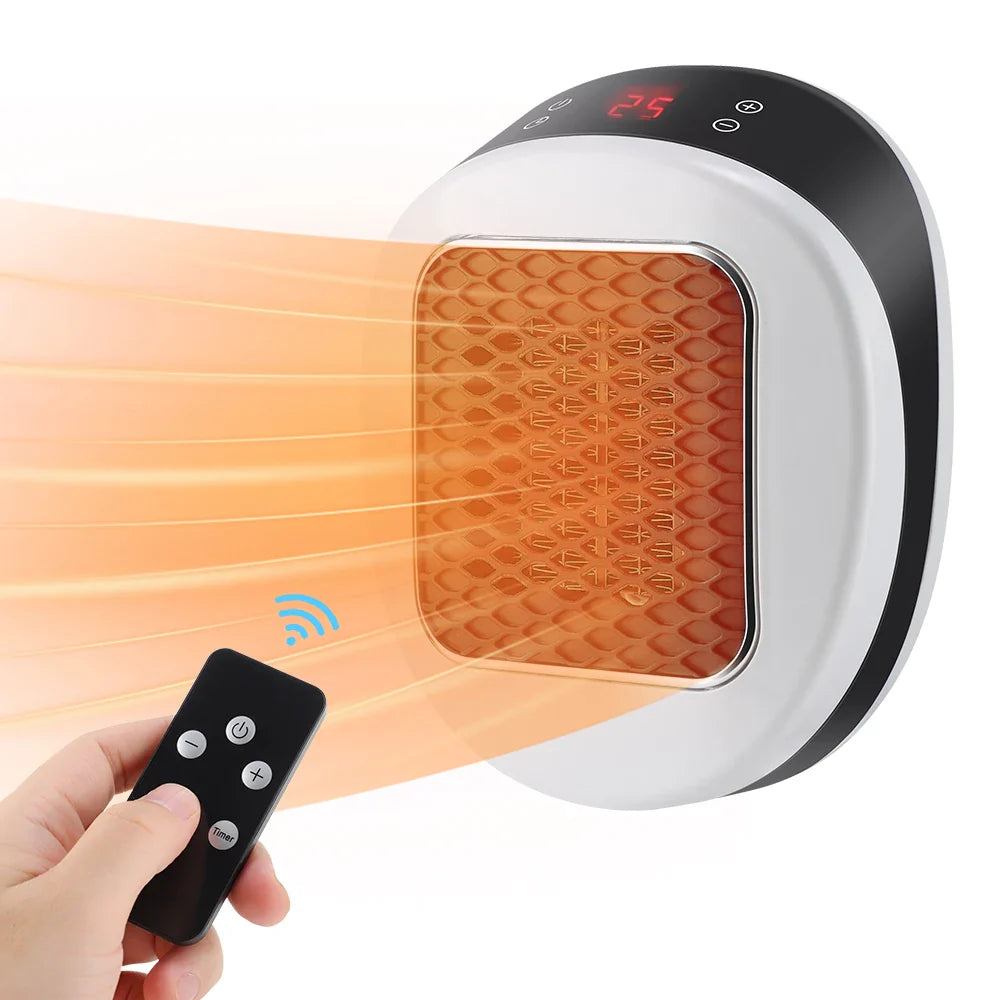 Kompaktes 600W Mini Wandheizgerät mit Fernbedienung & Timer für effizientes Heizen kleiner Räume.