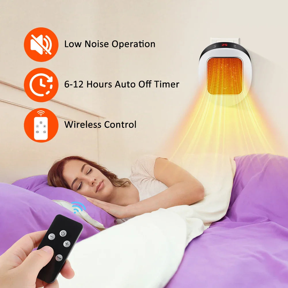 Handlicher Elektro-Heizlüfter (600W) als Steckdosenheizung mit Thermostat, Fernbedienung und Timer.