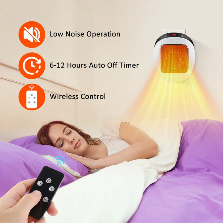 Handlicher Elektro-Heizlüfter (600W) als Steckdosenheizung mit Thermostat, Fernbedienung und Timer.