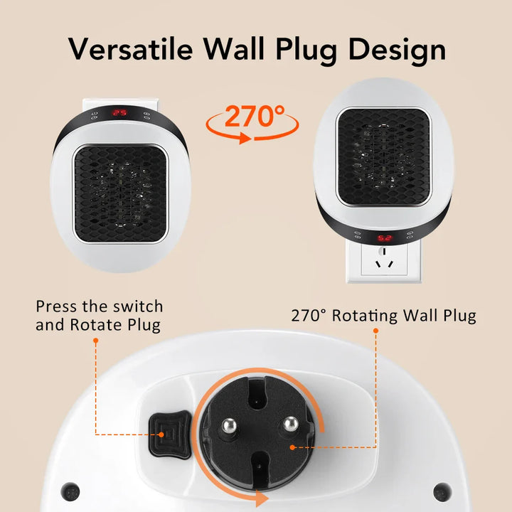 Modernes Kompaktheizgerät mit PTC-Heizung (600W). Praktischer Miniheizer mit Display, Fernbedienung & Timer.