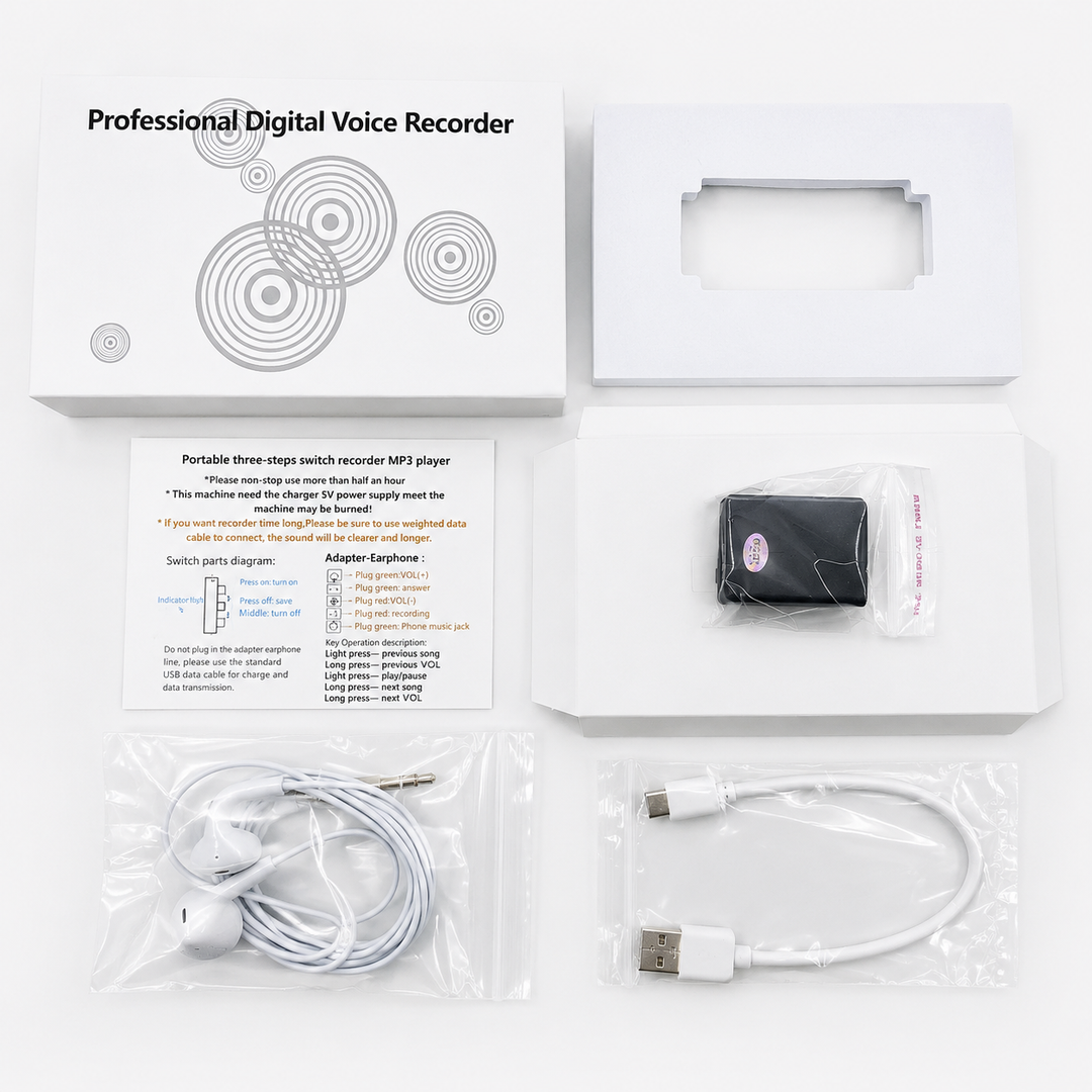Hochwertiger Sprachrekorder für kristallklare digitale Aufnahmen. Ein praktisches Mini Diktiergerät.