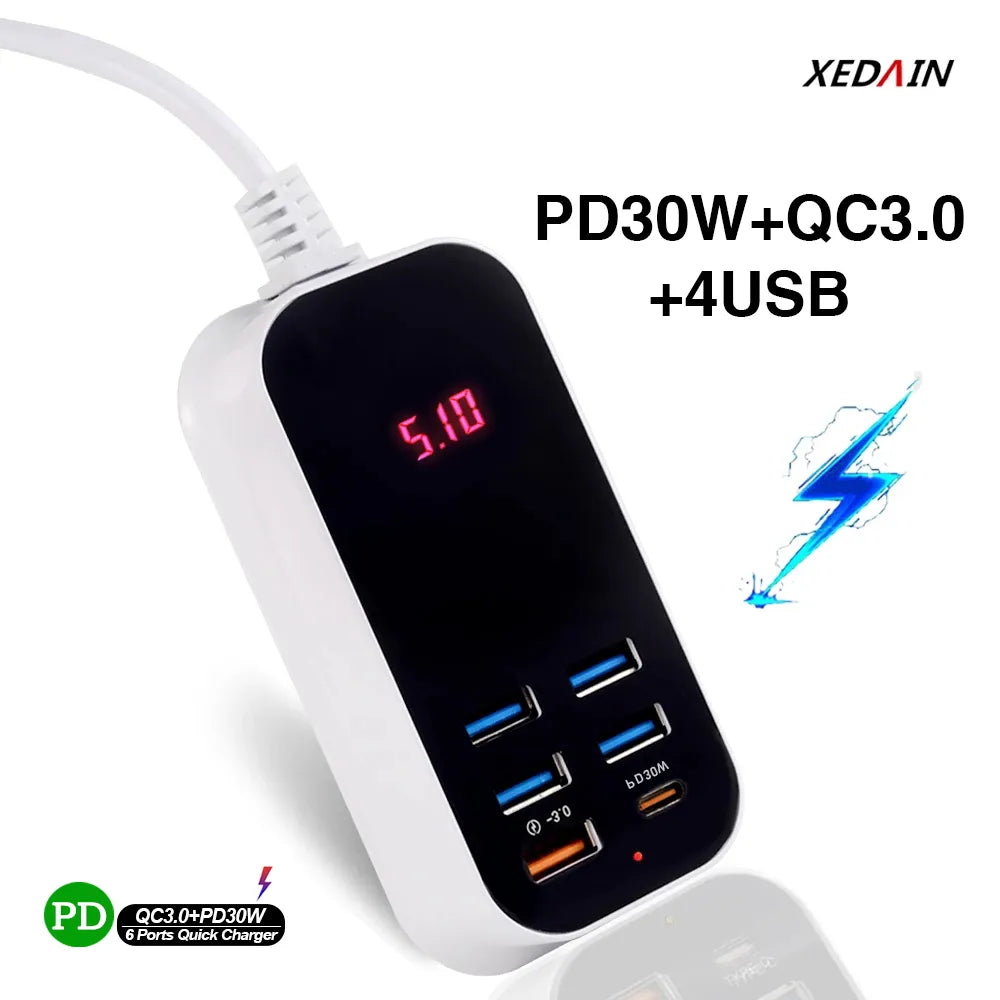 Praktisches Reiseladegerät: Kompaktes Multi-USB-Ladegerät für schnelles Laden unterwegs.