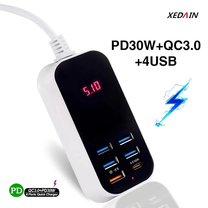 Praktisches Reiseladegerät: Kompaktes Multi-USB-Ladegerät für schnelles Laden unterwegs.