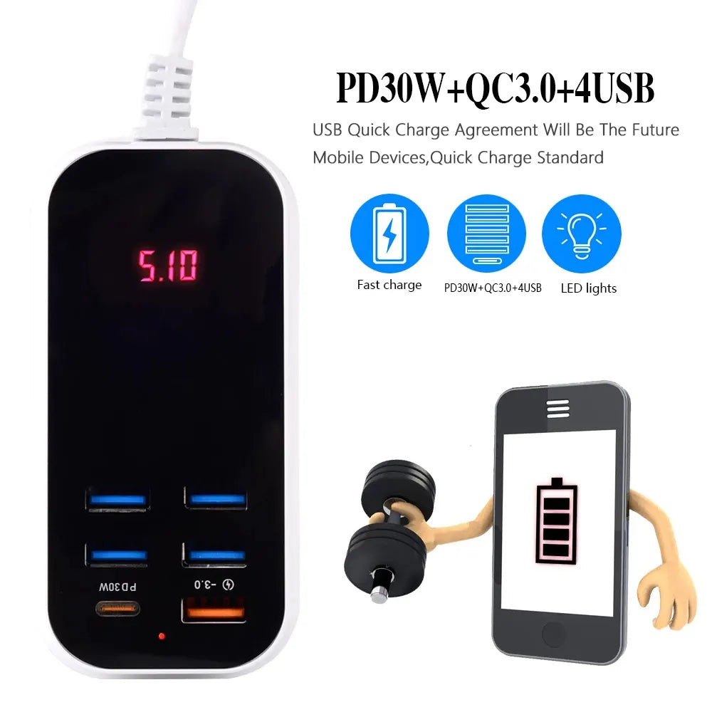 Modernes, kompaktes Multi-USB-Schnellladegerät, eine intelligente Ladestation für jedes Gerät.