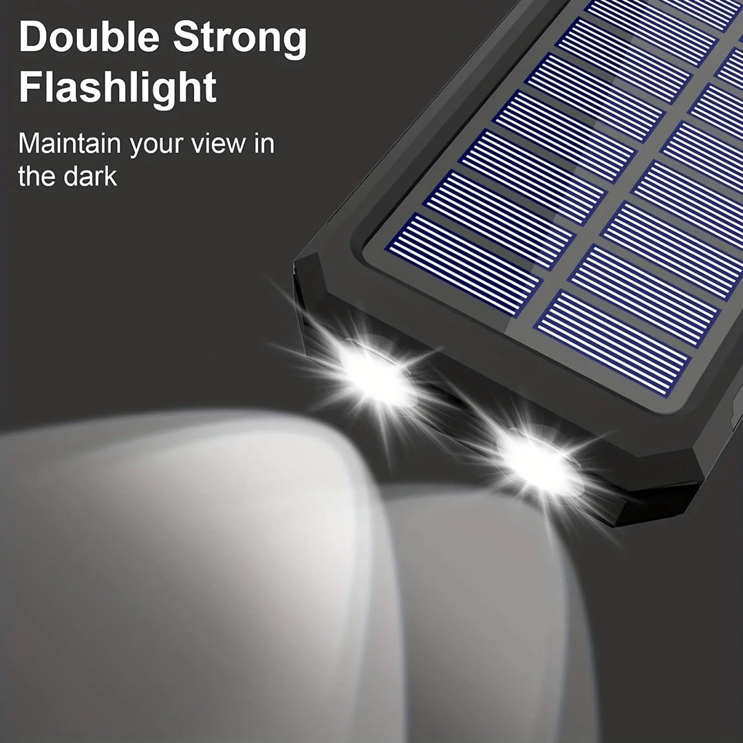 Solarladegerät mit Powerbank & integrierter heller LED-Taschenlampe – die Notfallausrüstung für Outdoor & Camping.