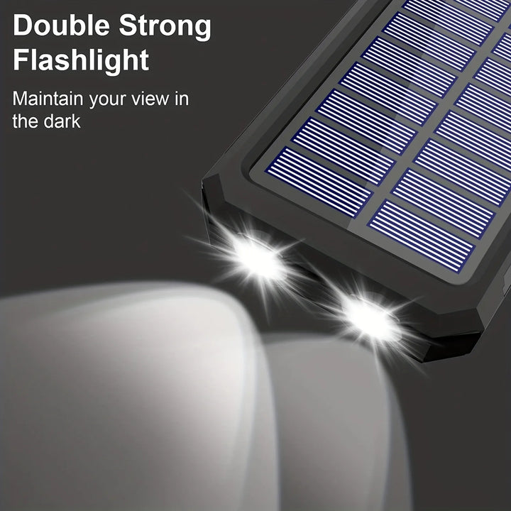 Solarladegerät mit Powerbank & integrierter heller LED-Taschenlampe – die Notfallausrüstung für Outdoor & Camping.