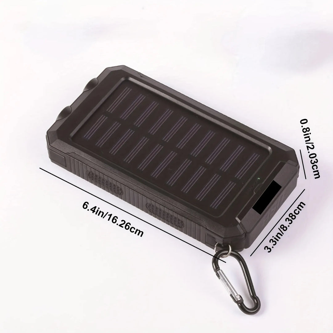 Robustes Outdoor-Solarladegerät mit Powerbank, lädt Handys beim Camping; unverzichtbares, tragbares Gadget.