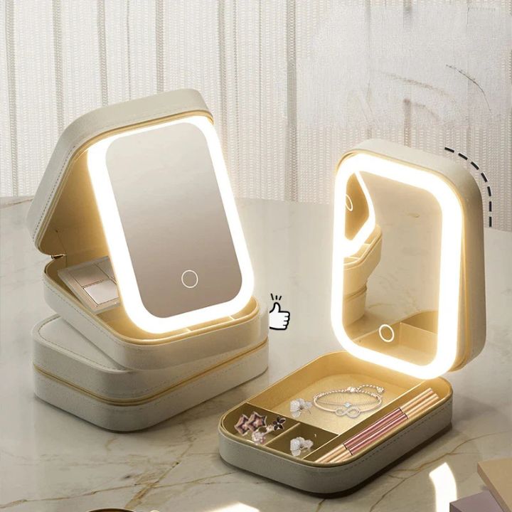 Kosmetikkoffer mit LED-Spiegel, ideal für präzises Make-up; praktische Beauty-Aufbewahrung.