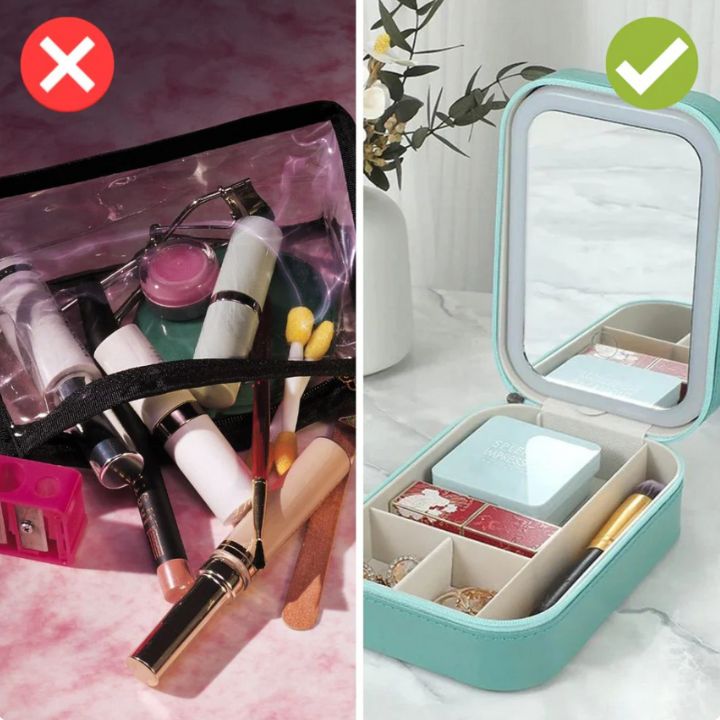 Kosmetikkoffer mit hellem LED-Spiegel für makelloses Make-up; ideale Beauty-Aufbewahrung.