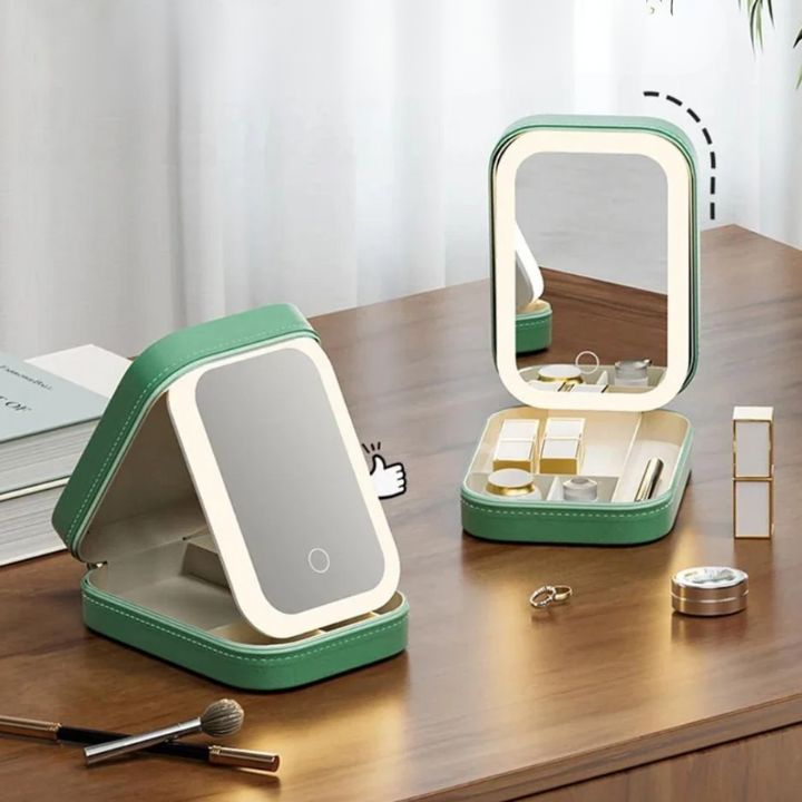 Luxuriöser Kosmetikkoffer mit LED-Spiegel, perfektes Geschenk für Beauty-Liebhaber; schmucke Aufbewahrung.