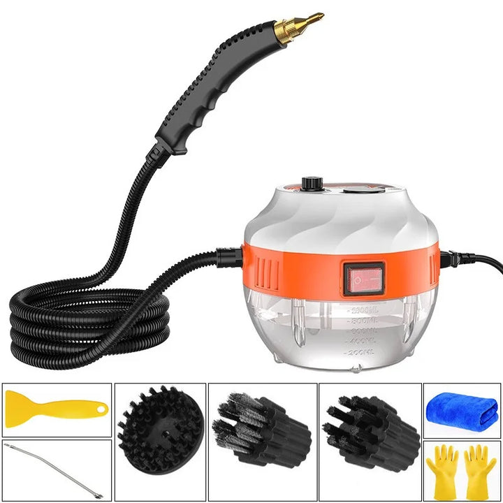 Kompakter, orange-weißer 2800W Hochdruck-Dampfreiniger für einfache Handhabung bei Haus & Autoreinigung.
