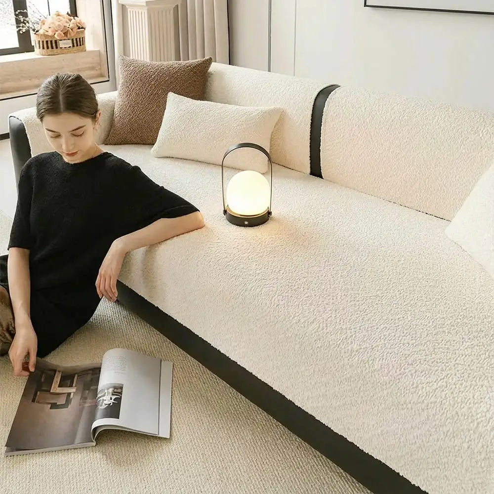 Familienfreundlicher, kratzfester Chenille-Sofaüberwurf. Schützt Ihre Couch stilvoll vor Haustieren und Verschleiß.