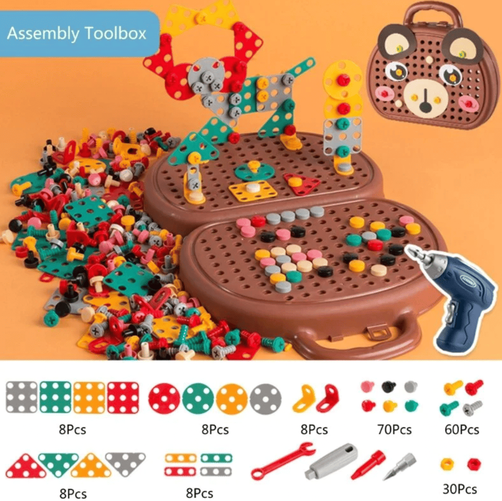 Konstruktionsspielzeug mit Akkuschrauber für Kleinkinder ab 3, fördert STEM-Fähigkeiten & Kreativität.