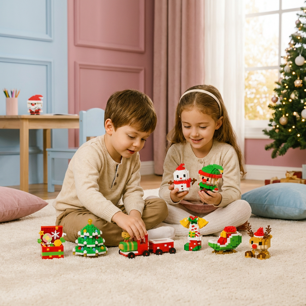 Kreativer Baustein-Bausatz Weihnachtsfiguren für die Familie; DIY-Spielzeug & Dekoration.