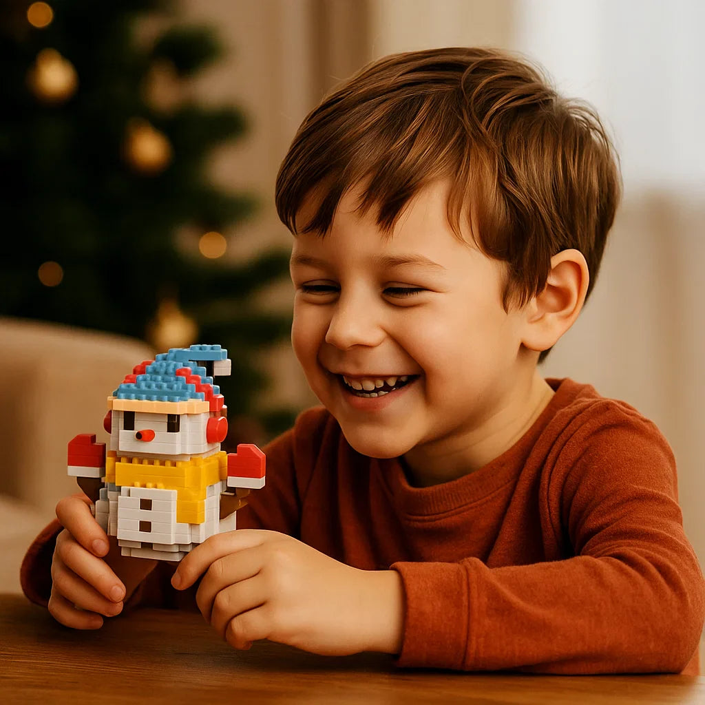 Bunte Baustein-Weihnachtsfiguren; DIY-Bastelset für Kinder & Erwachsene zur Dekoration.