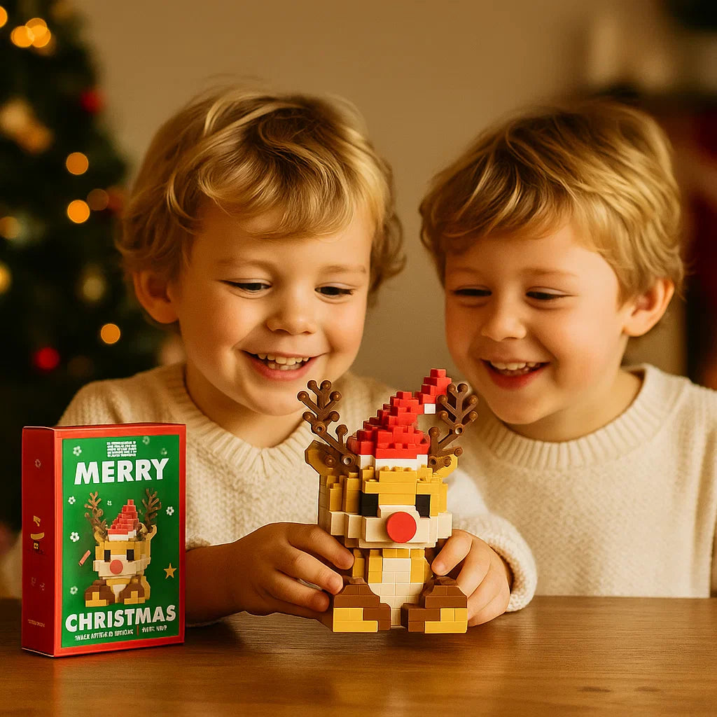 Kreativ-Bausatz: Weihnachtsfiguren aus Bausteinen als charmante Deko für jedes Zuhause.