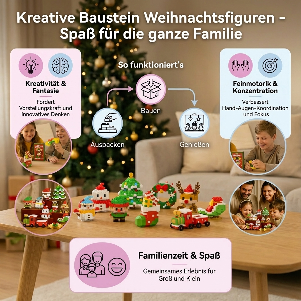 Weihnachtsfiguren aus Bausteinen, perfekt als DIY-Geschenkidee oder festliche Deko.