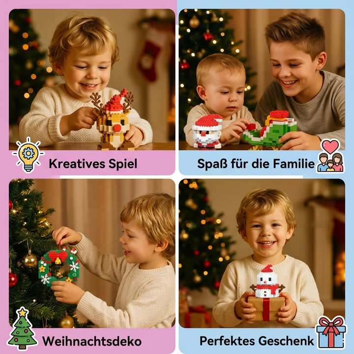 Set kleiner Bausteine für detailreiche Weihnachtsfiguren; ideal für adventliches Basteln.