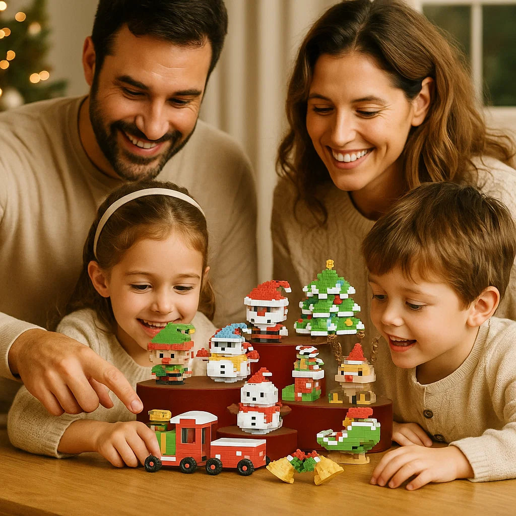 Festliche Baustein-Weihnachtsdekoration; DIY-Bausatz für individuelle Figuren zum Advent.