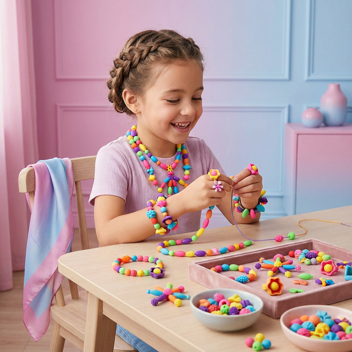 Kreatives DIY Bastelset Schmuck Spielsteine für Kinder zum Selbstgestalten von Kinderschmuck.