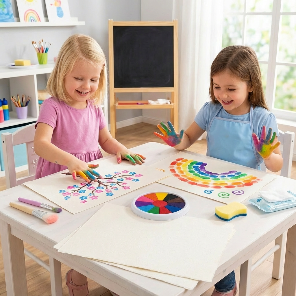 Kreatives Fingerfarben Zeichenset für Kinder, fördert Kreativität & Feinmotorik. Abwaschbar, ungiftig.