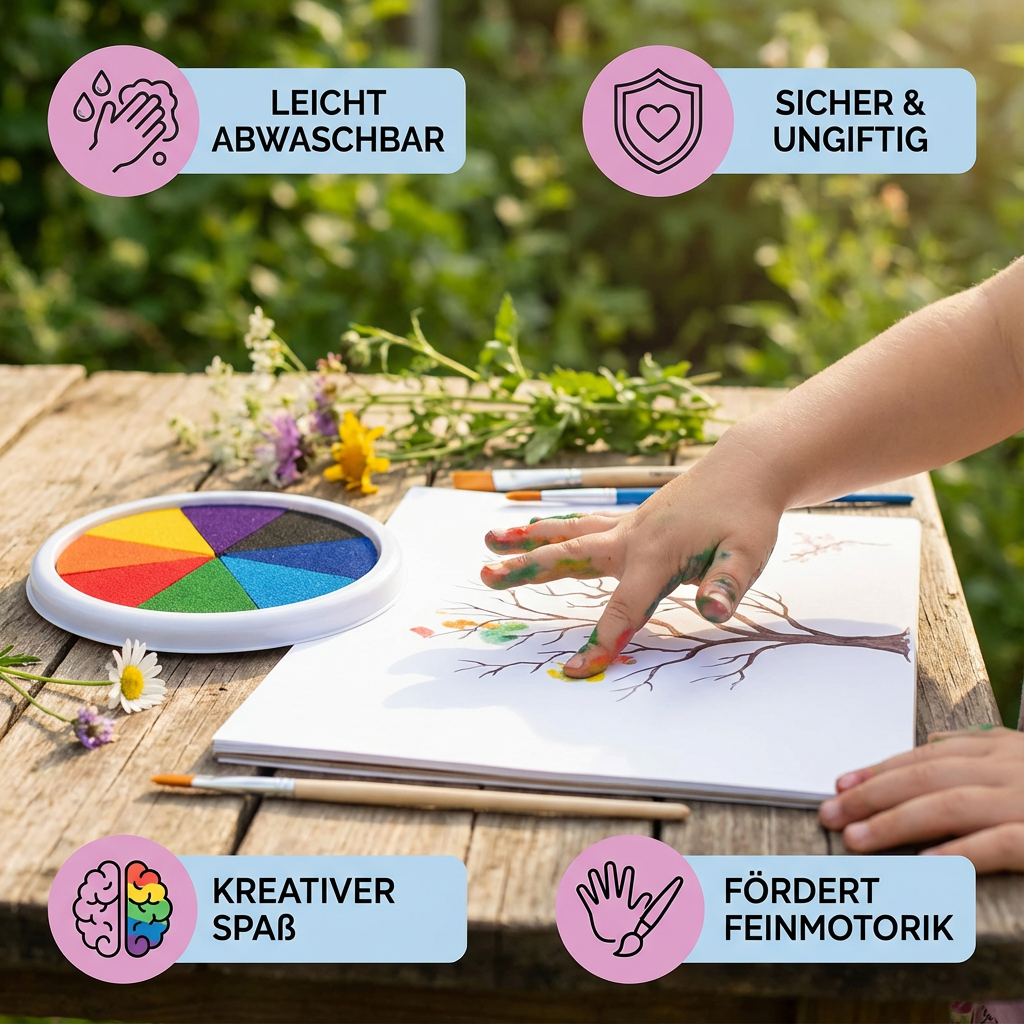 Buntes Fingerfarben Set für Kinder. Fördert Kreativität beim Malen. Abwaschbare Farben für sicheren Spielspaß.