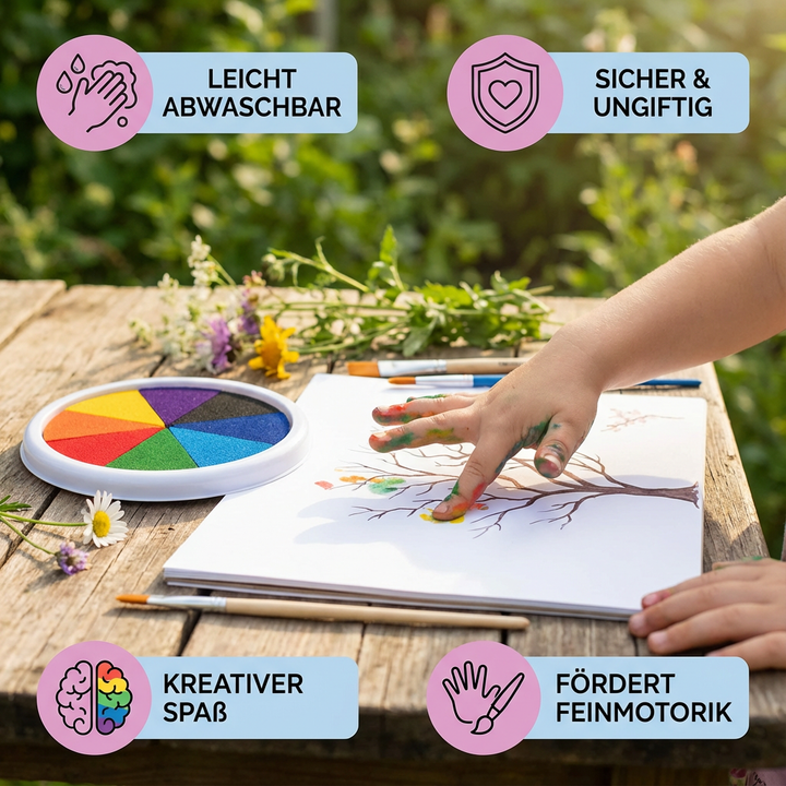 Buntes Fingerfarben Set für Kinder. Fördert Kreativität beim Malen. Abwaschbare Farben für sicheren Spielspaß.