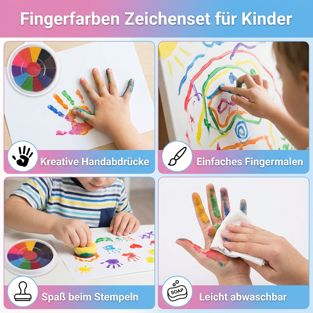 Ungiftiges Fingerfarben Zeichenset, tolles Geschenk für Kinder. Fördert Kreativität & sicheren Malspaß.
