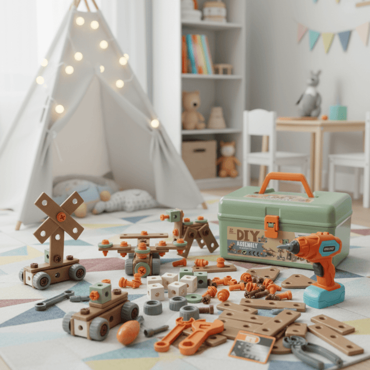 Kreatives Kinder Werkzeugset aus robustem ABS-Kunststoff zum Bauen & Lernen für Kleinkinder ab 3 Jahren.