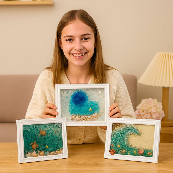 Kreatives Meer Glas Kunst DIY Set für Kinder & Erwachsene. Bastelset mit Meerglas und Treibholz für maritime Deko.