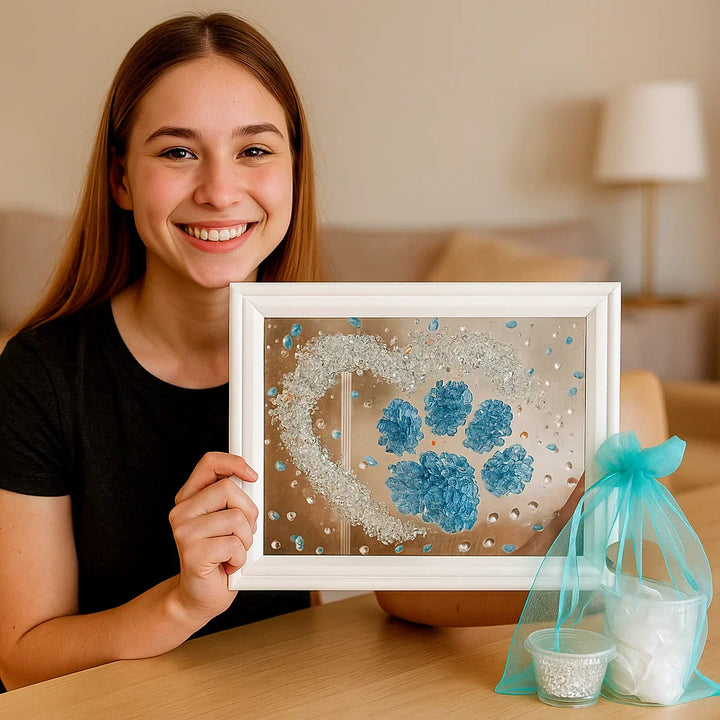 Fertiges Meerglas Kunstwerk: Einzigartiges maritimes Wandbild, gestaltet mit dem Kreativen DIY Bastelset.
