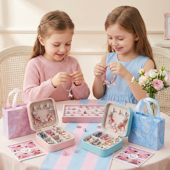DIY Schmuck Bastelset mit bunten Perlen & Zubehör für Kinder. Kreativ Freizeit gestalten und selber machen.
