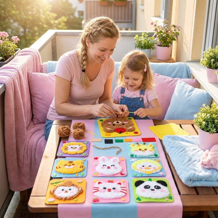 Kreatives Stickpuppen Bastelset für Kinder zum Selbermachen von lustigen Tierpuppen, fördert Kreativität & Motorik.