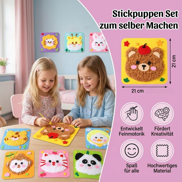 Tolles Geschenk: Kreatives Stickpuppen Bastelset für Kinder, ideal für stundenlangen Bastelspaß.