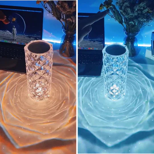 Kristall-LED-Lampe, dimmbar, farbiges Stimmungslicht. Elegante Dekoration für magisches Heimambiente.