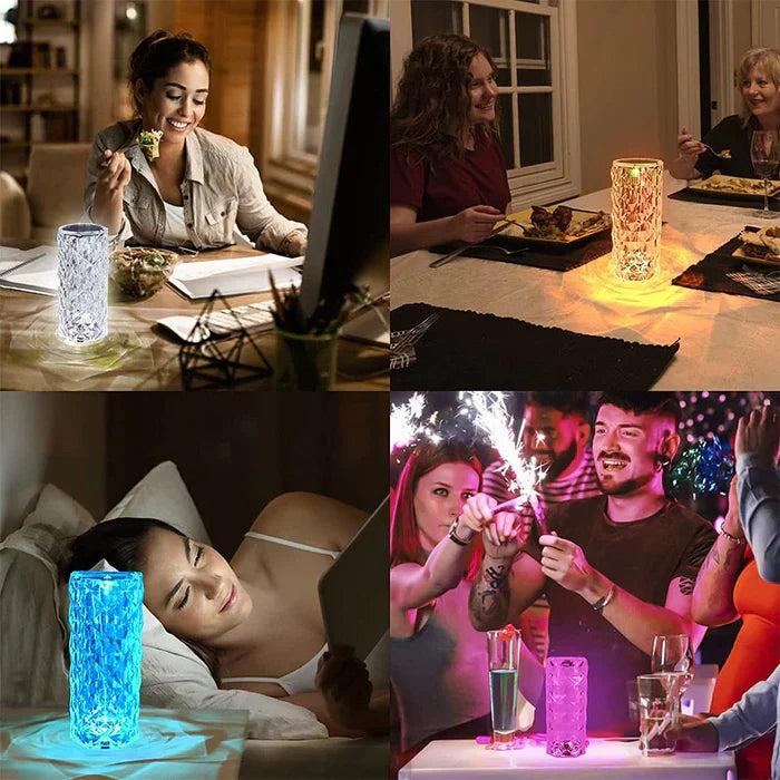 Exquisite Kristalllampe mit LED. Perfekt als Nachttischlampe; bietet farbiges, dimmbares Licht.