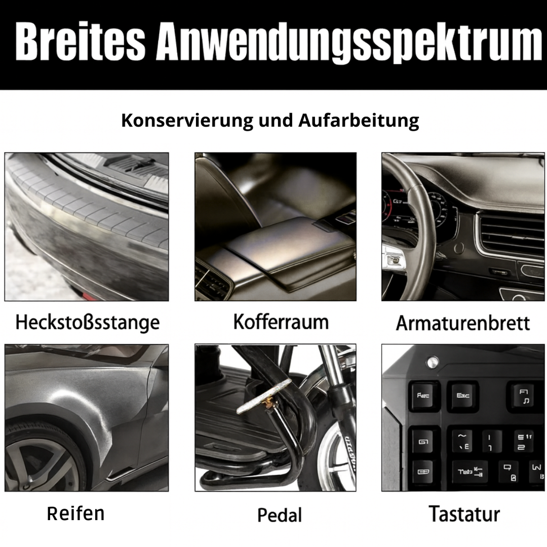 Vielseitiger Oberflächenschutz: KristallGuard Glanz-Booster reinigt, poliert & versiegelt Auto, Möbel, Haus effektiv.
