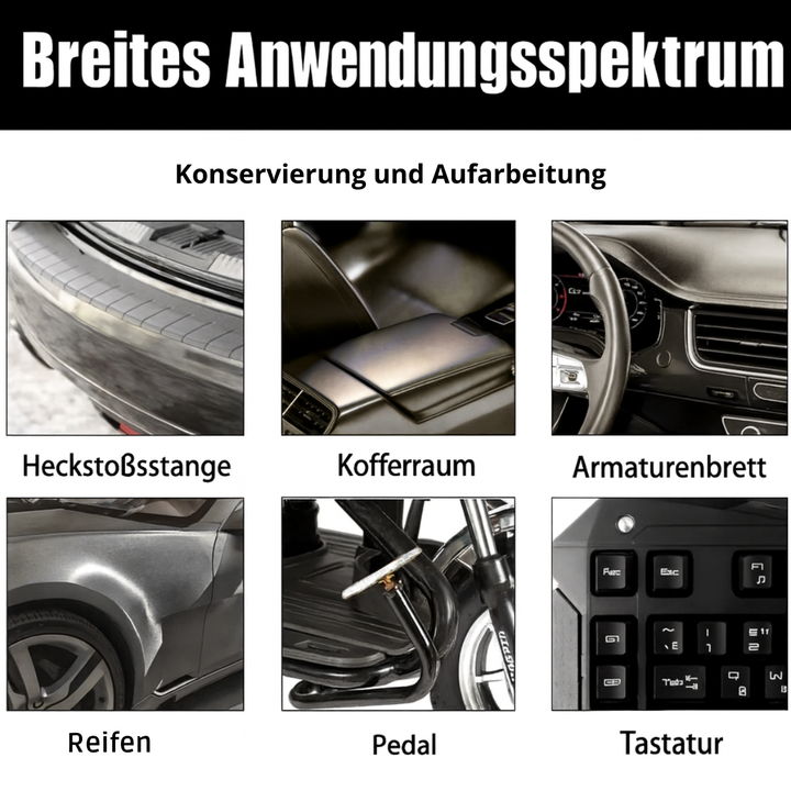 Vielseitiger Oberflächenschutz: KristallGuard Glanz-Booster reinigt, poliert & versiegelt Auto, Möbel, Haus effektiv.