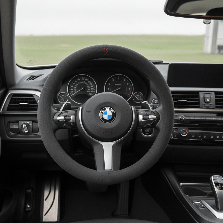 Hochwertiger Kunstleder Lenkradbezug für das Auto-Interieur. Schutz vor Abnutzung und angenehme Haptik.