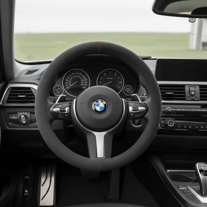 Hochwertiger Kunstleder Lenkradbezug für das Auto-Interieur. Schutz vor Abnutzung und angenehme Haptik.