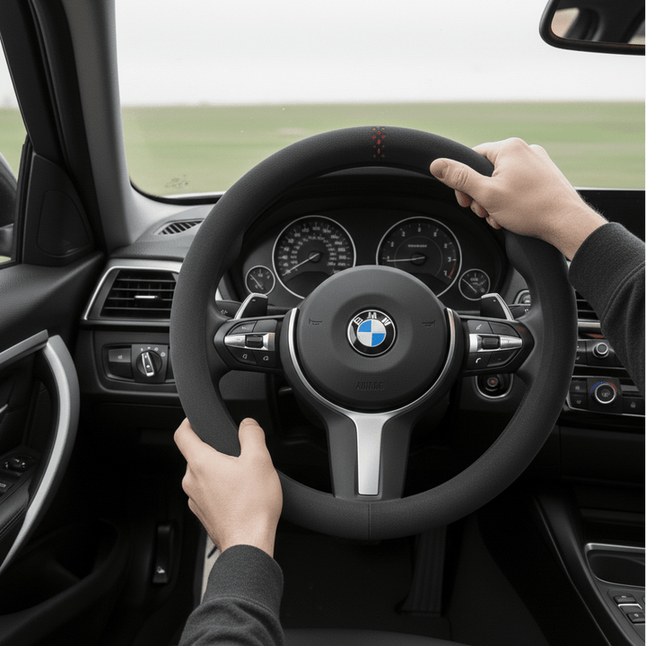 Ergonomischer Kunstleder Lenkradbezug für verbesserten Halt und Fahrkomfort im Fahrzeug. Einfache Montage.