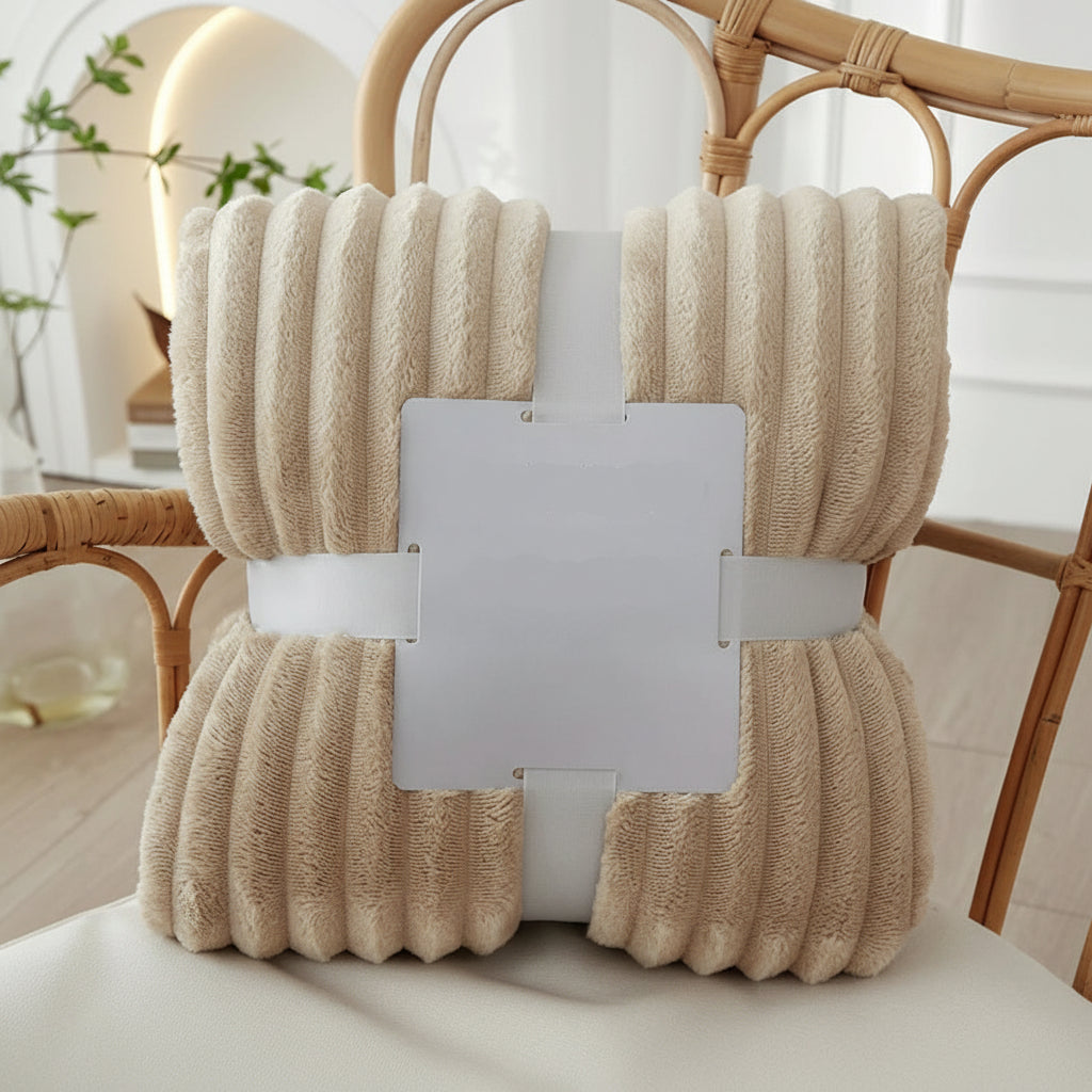 Detailaufnahme der gestreiften Flanell-Fleece-Decke, zeigt die weiche Textur und das klare Streifenmuster.