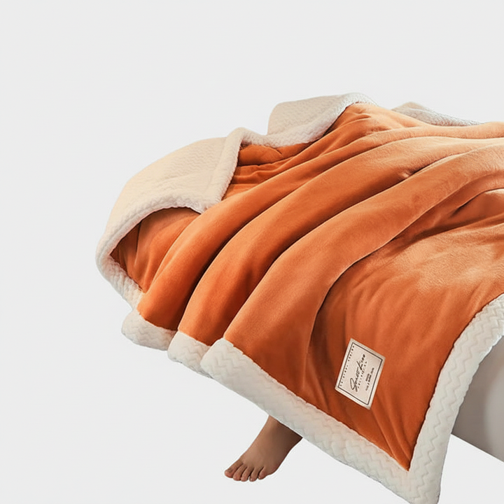 Gestreifte, warme Fleece-Decke CozyBlanket, luxuriös und kuschelig, für gemütliche Winterstunden.