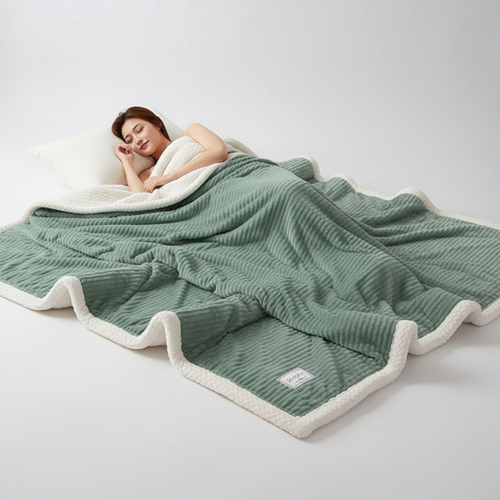 Perfekte Winter-Kuscheldecke aus warmem Fleece-Polyester, gestreift, für Gemütlichkeit zu Hause.