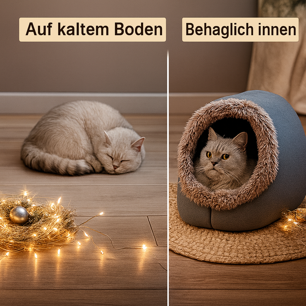 Flauschige Haustierhöhle als gemütliches Hundebett & Katzenbett. Waschbar, weich und sicher.