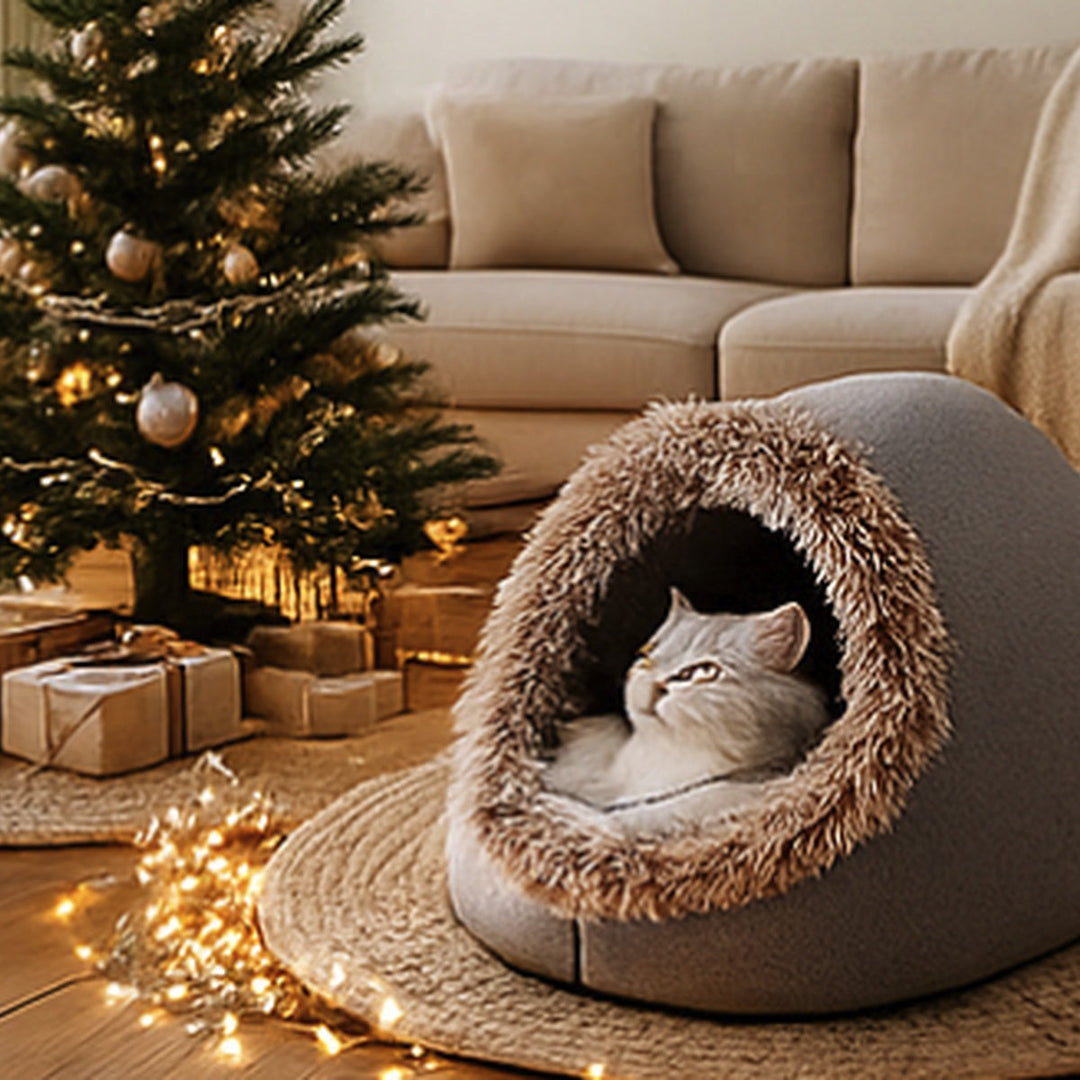 Gemütliche Katzenhöhle für Geborgenheit & Wärme, ein weiches Kuschelbett für Ihre Katze im Winter.