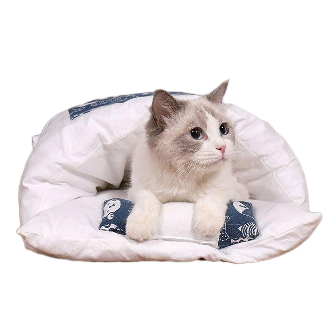 Kuscheliger Katzenschlafsack, warmes Winterbett für gemütliche Katzen, sicherer Schlafplatz.